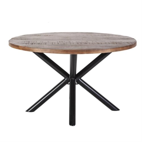 Ronde Eettafel Oscar mangohout met kruispoot Naturel 130cm - Afbeelding 2