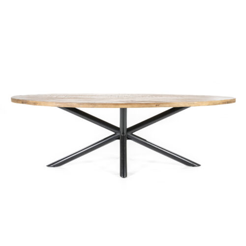 Ovale Eettafel Oscar mangohout met kruispoot Naturel 240cm - Afbeelding 2