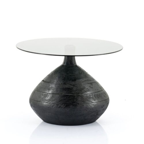 Ronde Bijzettafel Bond Hout en glas - 50 cm - Zwart