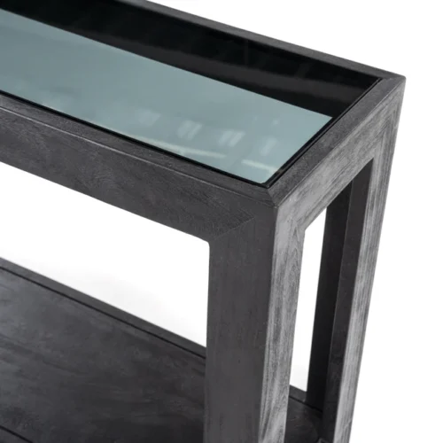 Sidetable Liam Mangohout en Glas - Zwart 120 cm - Afbeelding 3