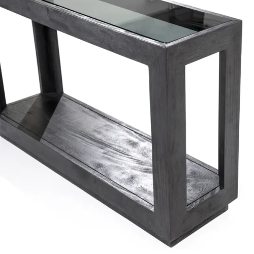 Sidetable Liam Mangohout en Glas - Zwart 120 cm - Afbeelding 4