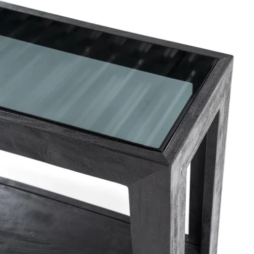 Sidetable Liam Mangohout en Glas - Zwart 120 cm - Afbeelding 5