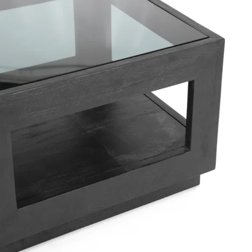 Salontafel Liam Mangohout en Glas - Zwart 60 x 60 cm - Afbeelding 5