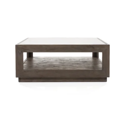 Salontafel Liam Mangohout en Glas - Bruin 95 x 95 cm - Afbeelding 2