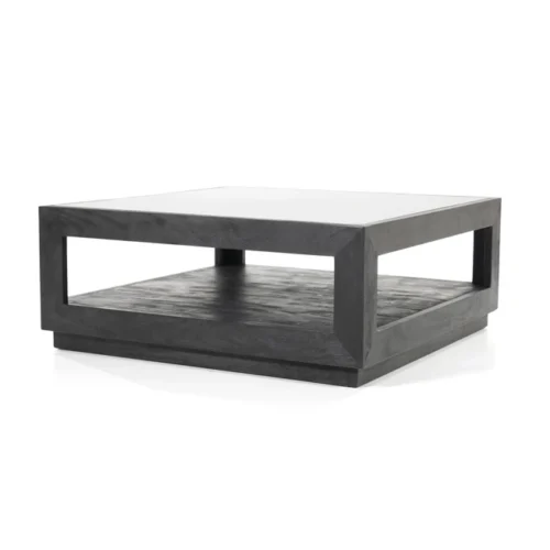 Salontafel Liam Mangohout en Glas - Zwart 95 x 95 cm - Afbeelding 2