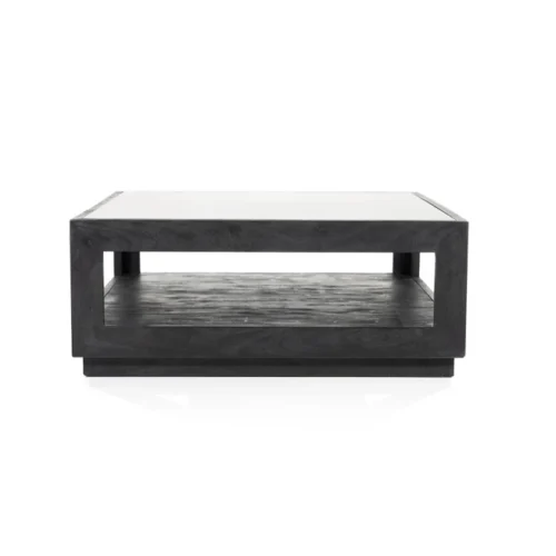 Salontafel Liam Mangohout en Glas - Zwart 95 x 95 cm - Afbeelding 3