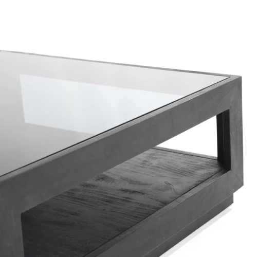 Salontafel Liam Mangohout en Glas - Zwart 95 x 95 cm - Afbeelding 4