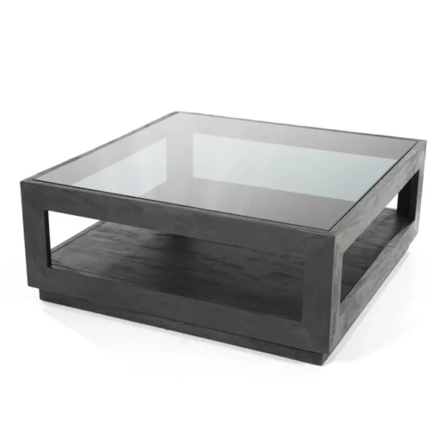 Salontafel Liam Mangohout en Glas - Zwart 95 x 95 cm