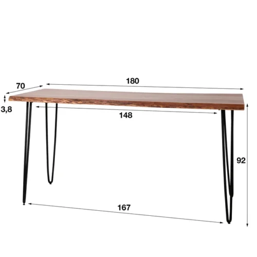 Bartafel Edge slanke poot - Acaciahout 180 x 70 cm - Naturel - Afbeelding 3