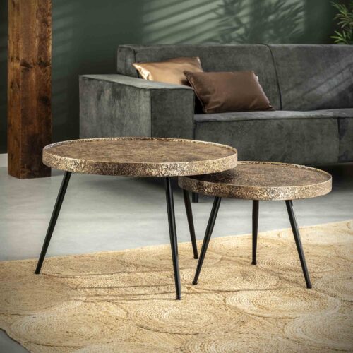 Ronde Salontafel Metallic set van 2 stuks Brons Antiek - Afbeelding 2