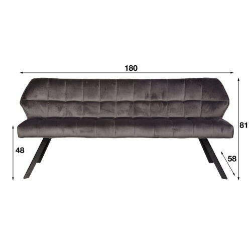 Eetkamerbank Velvet Raster Antraciet - 180 cm - Afbeelding 8