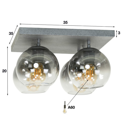 Plafondlamp Shaded 4 lampen - Smoke Glas - Afbeelding 3