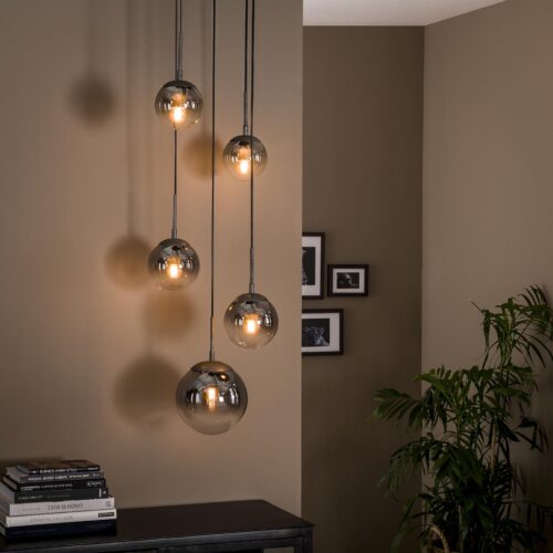 Hanglamp Bubble Shaded Getrapt met 5 smoke - glas bollen