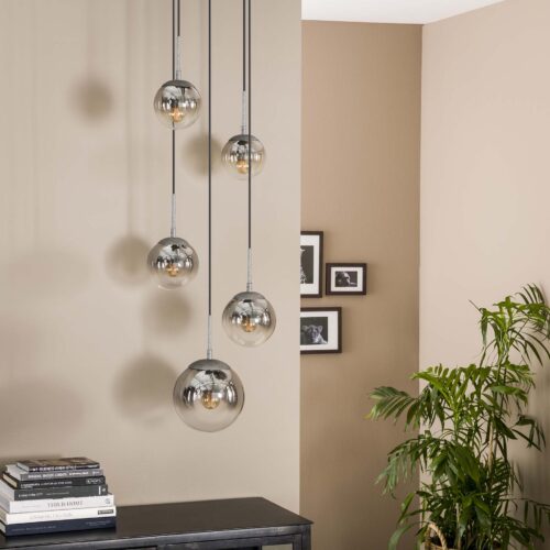 Hanglamp Bubble Shaded Getrapt met 5 smoke - glas bollen - Afbeelding 2