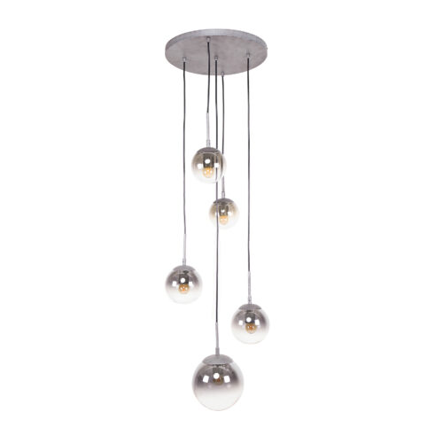 Hanglamp Bubble Shaded Getrapt met 5 smoke - glas bollen - Afbeelding 6