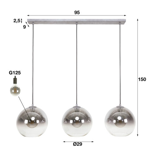 Hanglamp Bubble Shaded met 3 smoked glas bollen - Afbeelding 5