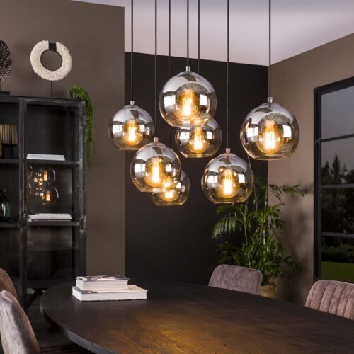 Hanglamp Bubble Shaded met 7 smoke-glas bollen