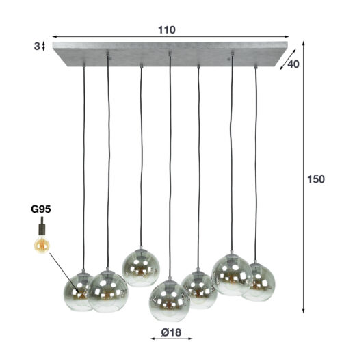 Hanglamp Bubble Shaded met 7 smoke-glas bollen - Afbeelding 4