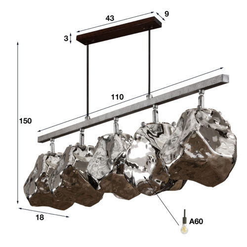 Hanglamp Rock met 5 lampen Chromed Glass - Afbeelding 5