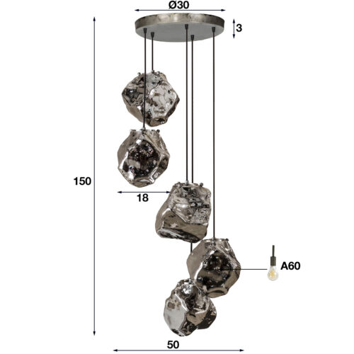 Hanglamp Rock Getrapt met 5 lampen Chromed Glass - Afbeelding 5