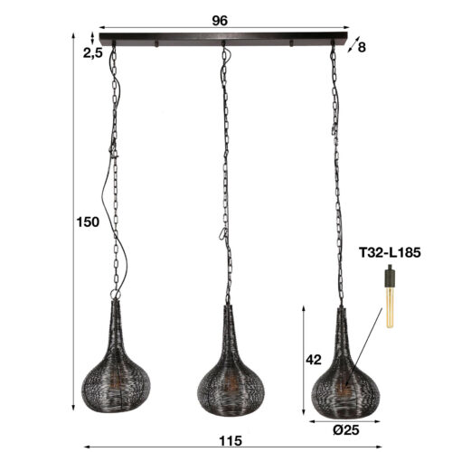 Hanglamp Wire 3 lampen - Antiek Nikkel - Afbeelding 6