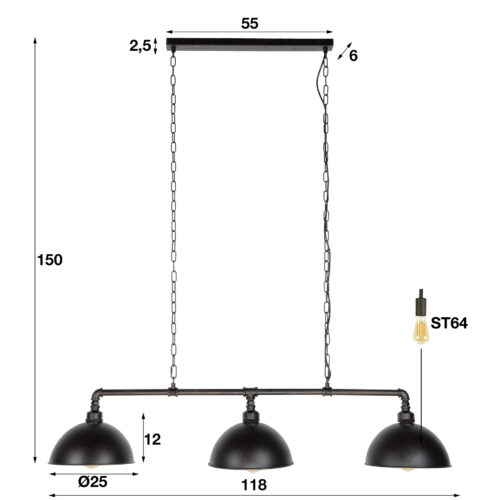 Hanglamp Industrial Tube 3 lampen - Afbeelding 4