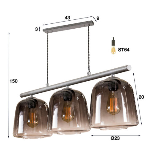 Hanglamp Shaded met 3 ovale kappen - Glas - Afbeelding 5