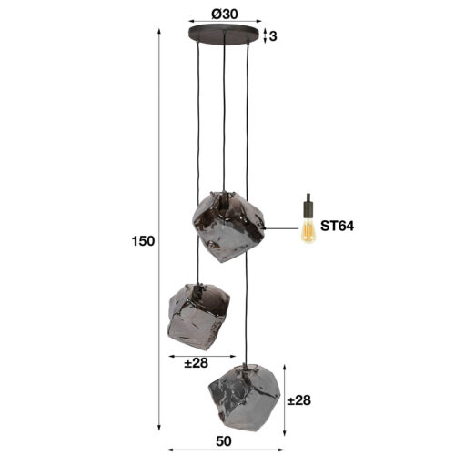 Hanglamp Rock Getrapt met 3 lampen Chromed Glass - Afbeelding 6