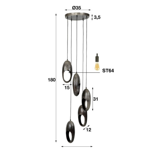 Hanglamp Open Oog Getrapt - 5 lampen - Afbeelding 4