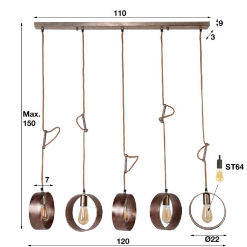 Hanglamp Loop 5 lampen Antiek Nikkel - Afbeelding 12