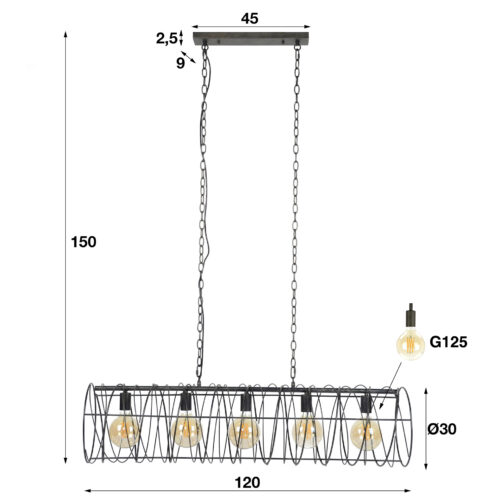 Hanglamp Spiraal - 5 lampen - Afbeelding 8