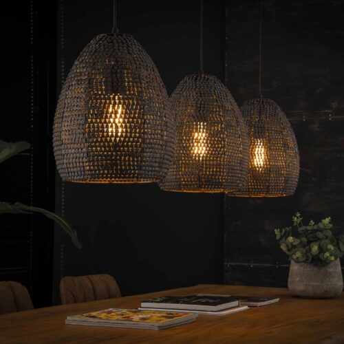 Hanglamp Armor Ovaal Zwart Bruin - 3 lampen