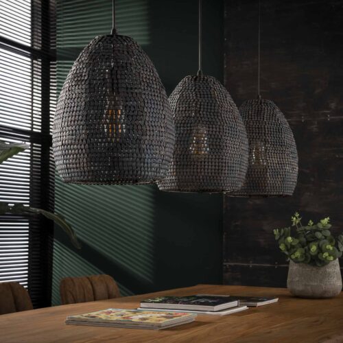 Hanglamp Armor Ovaal Zwart Bruin - 3 lampen - Afbeelding 2