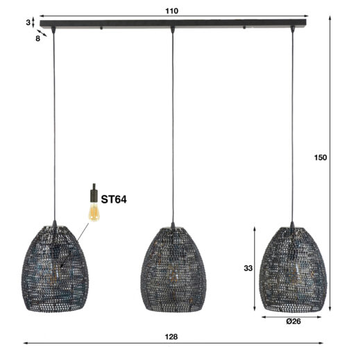 Hanglamp Armor Ovaal Zwart Bruin - 3 lampen - Afbeelding 4