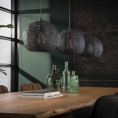 Hanglamp Armor Half Rond Zwart Bruin - 3 lampen - Afbeelding 2