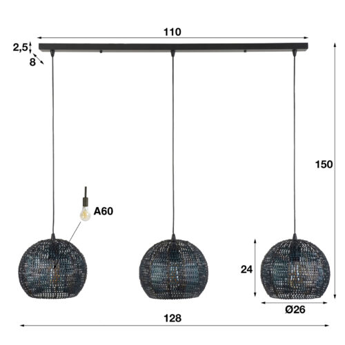 Hanglamp Armor Half Rond Zwart Bruin - 3 lampen - Afbeelding 4