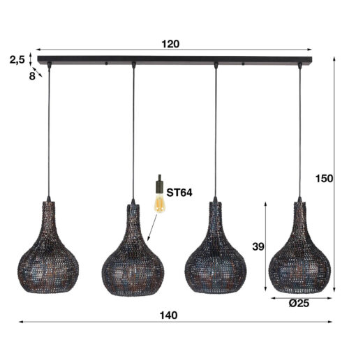 Hanglamp Armor Kegel Zwart Bruin - 4 lampen - Afbeelding 6