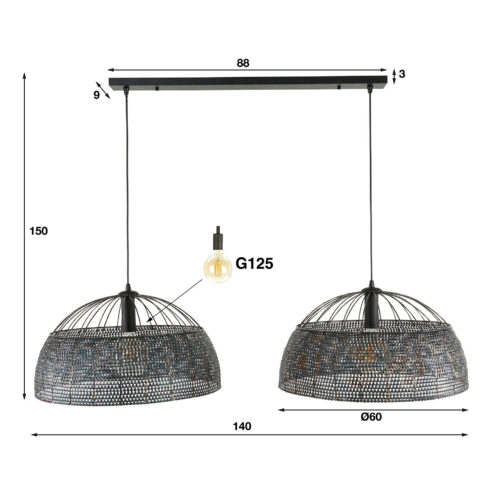 Hanglamp Armor Zwart Bruin - 2 lampen - Afbeelding 6