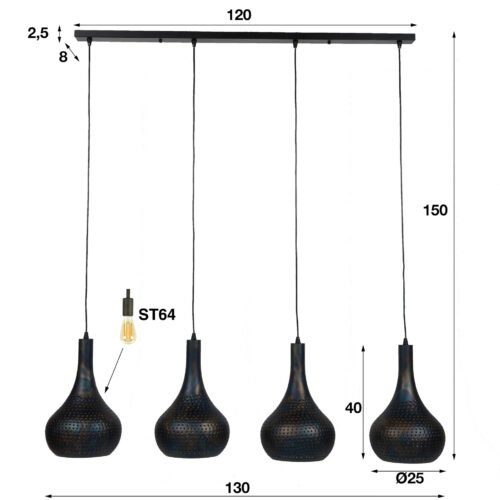 Hanglamp Punch Kegel Zwart Bruin - 4 lampen - Afbeelding 3