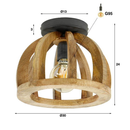 Plafondlamp Launch Gebogen spijlen Mangohout - 1 lamp - Afbeelding 4