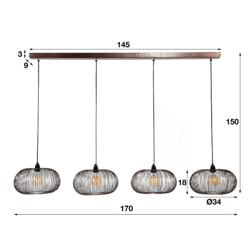 Hanglamp Copper Twist 4 lampen Ø35cm - Afbeelding 7