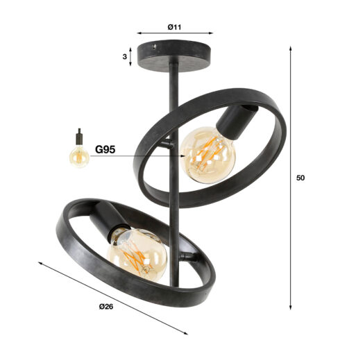 Plafondlamp Hover - 2 lampen - Afbeelding 3