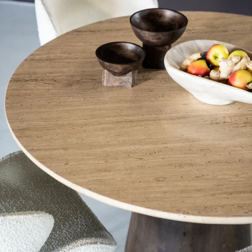 Ronde Eettafel Aikin Travertin en Mangohout - 130cm - Afbeelding 2