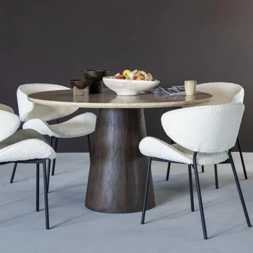 Ronde Eettafel Aikin Travertin en Mangohout - 130cm