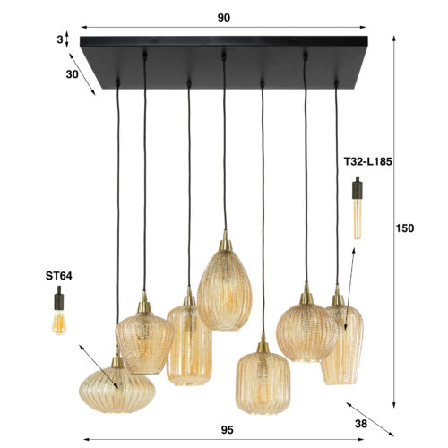 Hanglamp 4+3 V-shape pattern mix - Afbeelding 6