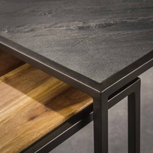 Salontafel Slate mix leisteen en Acaciahout set van 2 stuks - Afbeelding 3