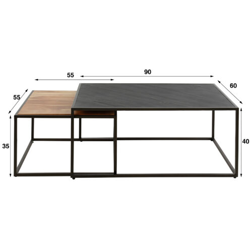 Salontafel Slate mix leisteen en Acaciahout set van 2 stuks - Afbeelding 5