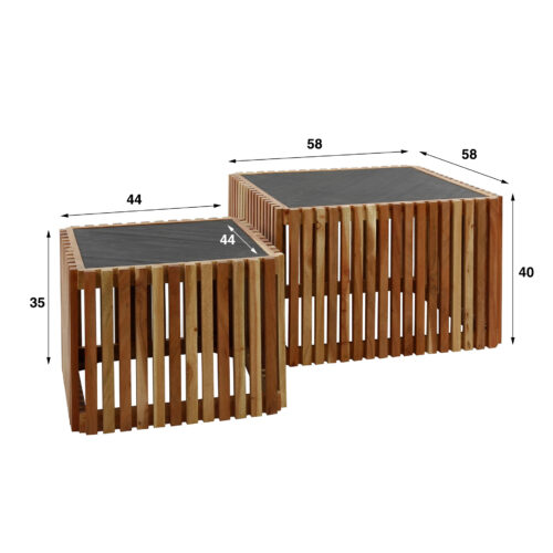 Salontafel Slate Acaciahout en leisteen set van 2 stuks - Afbeelding 5