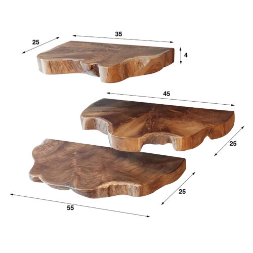 Wandplank Natural Line Teakhout - Set van 3 stuks - Afbeelding 4