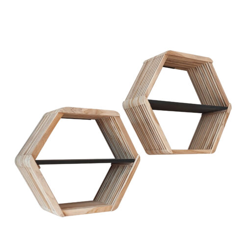 Wandplank Hexagon Teakhout - set van 2 stuks - Afbeelding 4